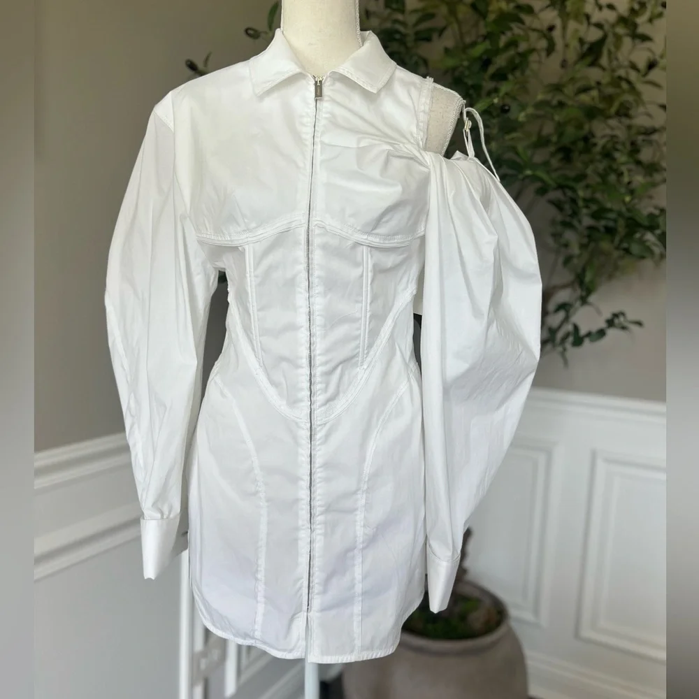 JACQUEMUS La Robe Galliga Cutout Poplin Mini Dress in White sz FR 36 US 4 920$ - Picture 15 of 17
